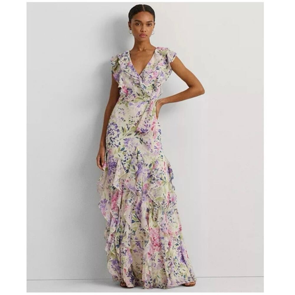 Lauren Ralph Lauren Maxi Dress Size 0 Ruffle Floral Cottagecore Feminine NWT - Picture 4 of 16